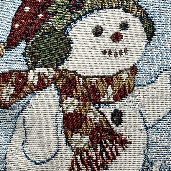 Winter Scene Parent & child Snow People Needle Point Throw Pillow. 15.5” - Picture 2 of 10